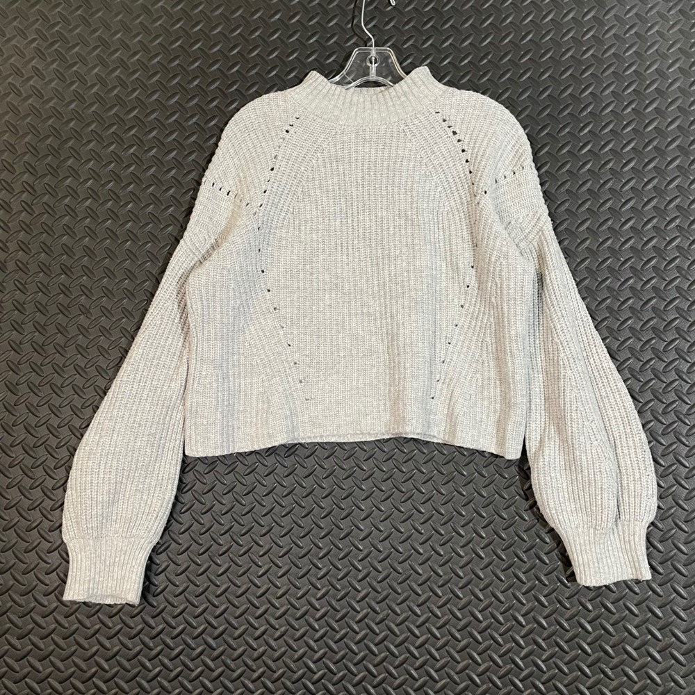 GAP Gray Mock Neck Long‎ Balloon Sleeve Knit Sweater Women's Size M Petite